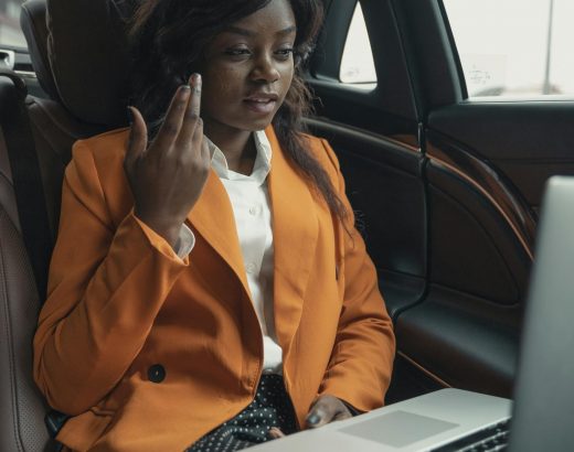 woman working in the car